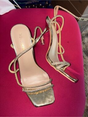 Fashion Nova Gold Strappy High Heel Sandals 8.5